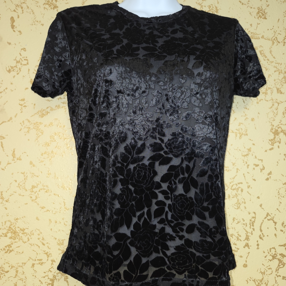 Banana Republic Black Floral Velvet Tee